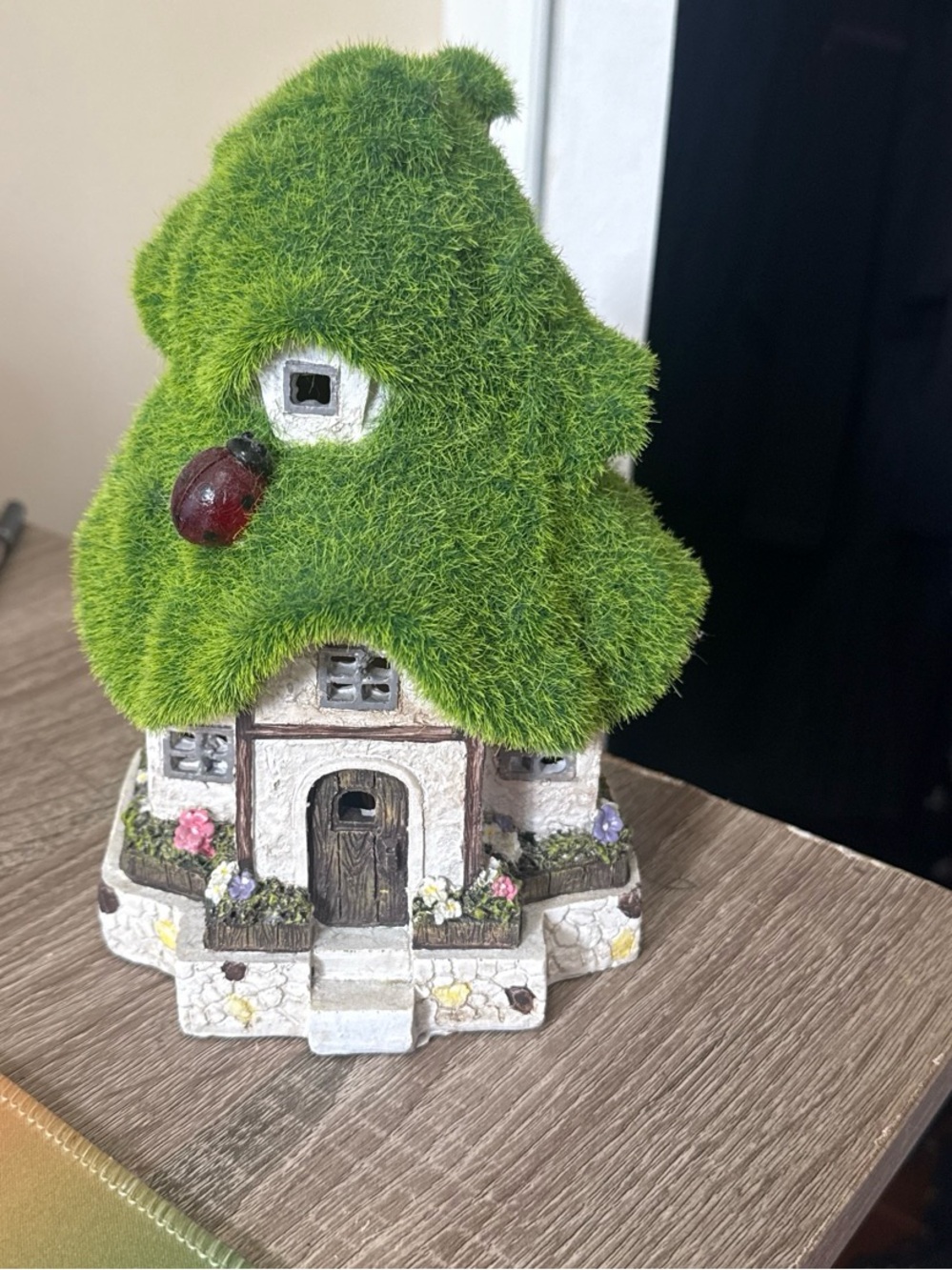 Whimsical Moss-Covered Fairy House Figurine